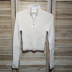 Aerie Cream Ribbed Quarter-Zip Sweater